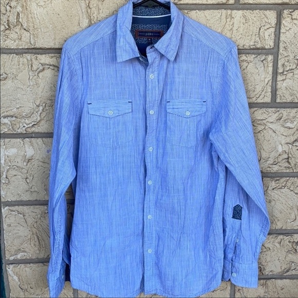 PD & C button up blue and white tiny striped Shirt Med career work Job - Picture 1 of 6